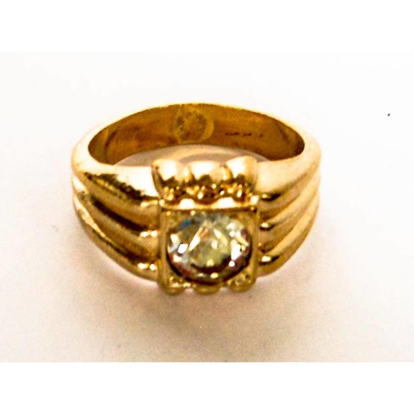 Mens Diamond Rhinestone Engagement Ring , Gold tone Size 10 - Picture 7 of 8